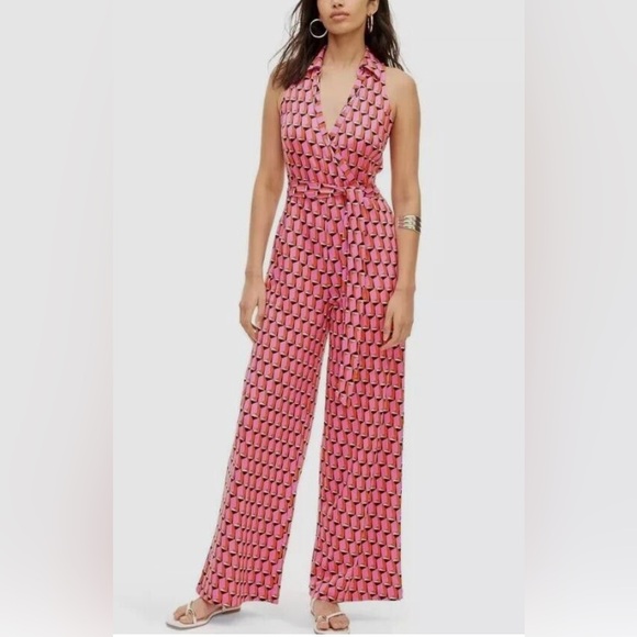 Diane Von Furstenberg Pants - DVF FOR TARGET collared, sleeveless modern geo jumpsuit size small